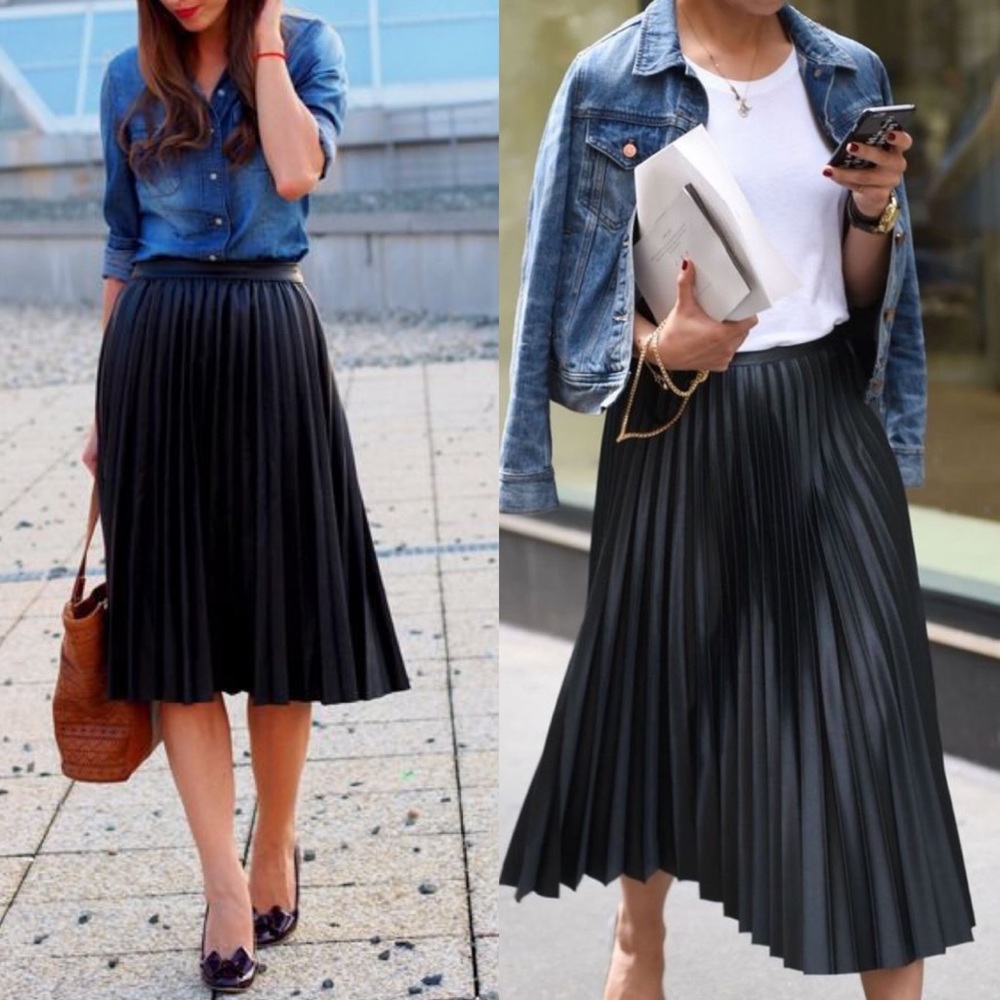 M.S.S.P. L black pleated Faux leather skirt - Picture 1 of 13